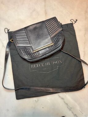 Reece Hudson Black Leather Quilted & Woven Crossbody